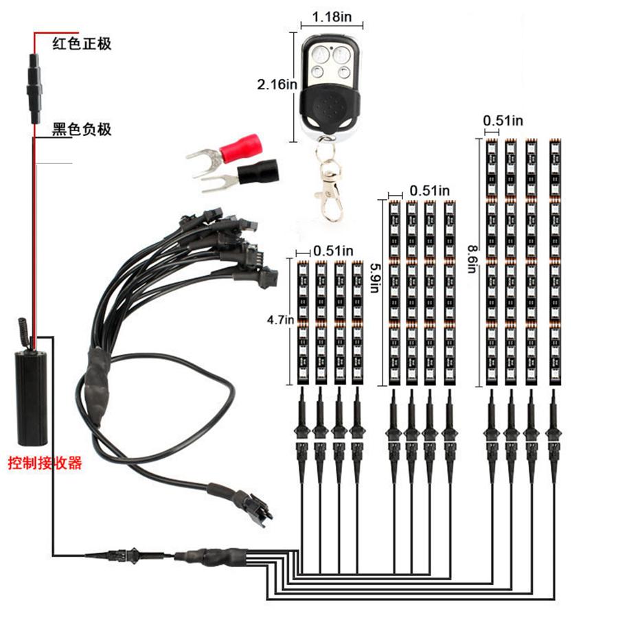 12pcs 108LED Motorcycle ATV RGB LED Neon Under Glow Strip Light Kit Remote Control