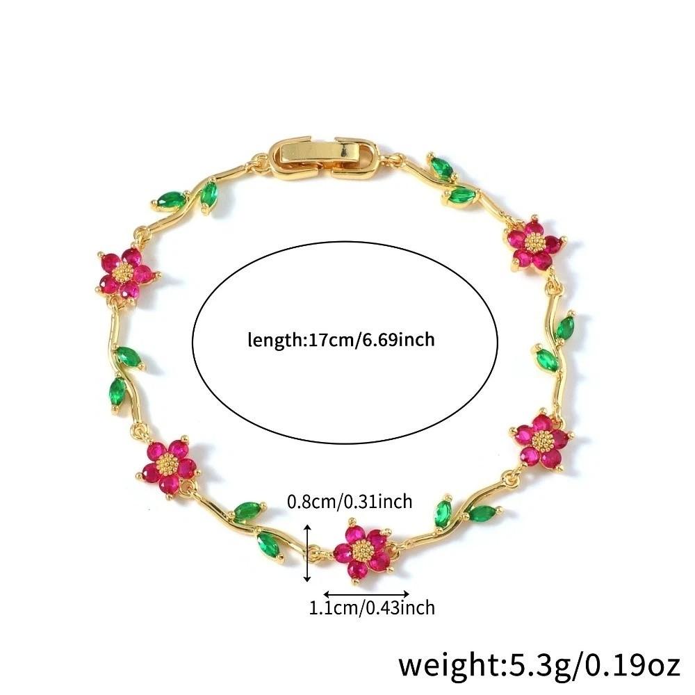 Tide Multiple Color Flower Rhinestone Branch Leaf Bracelet Dopamine Niche Sense Copper Women's Bangle Gifts