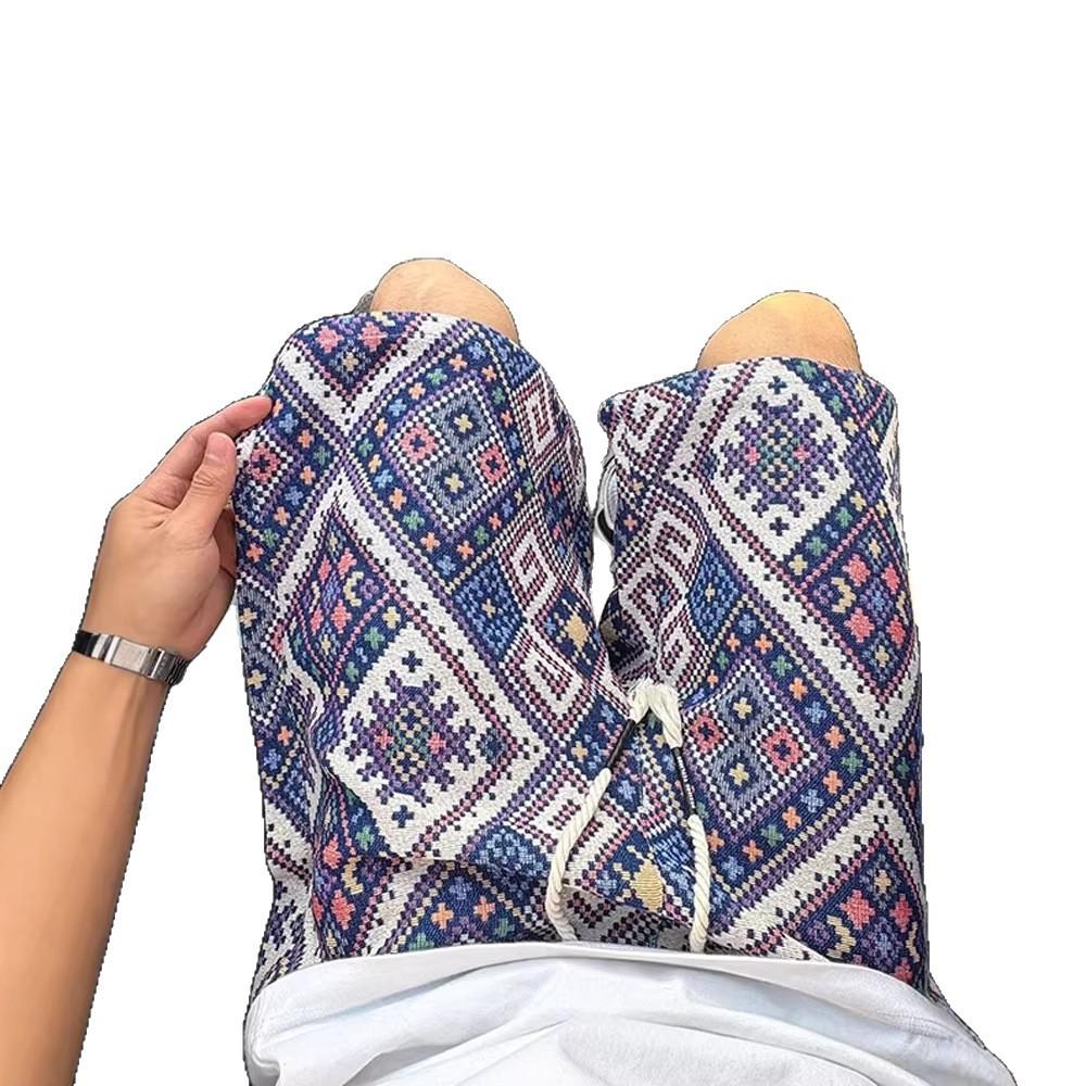 Color rhombus grid knitted jacquard shorts men's summer ethnic style American sports four-and-five pants