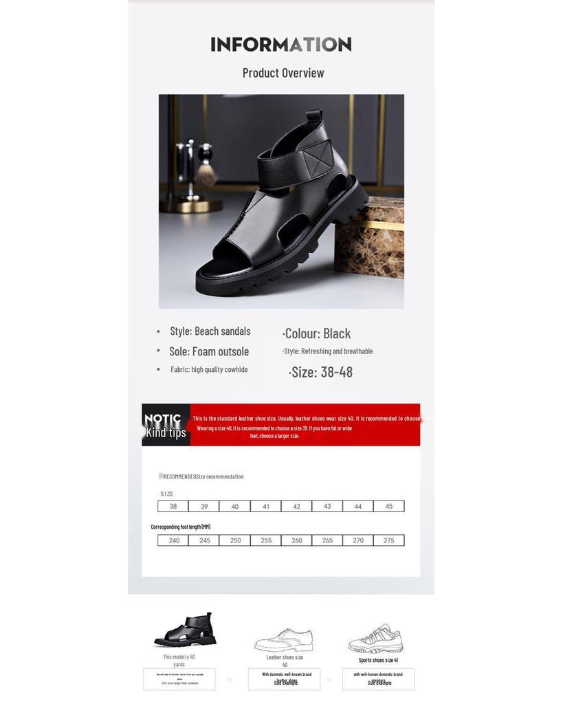 Summer Men's High-Top Leather Sandals - Trendy, Breathable, Plus Size