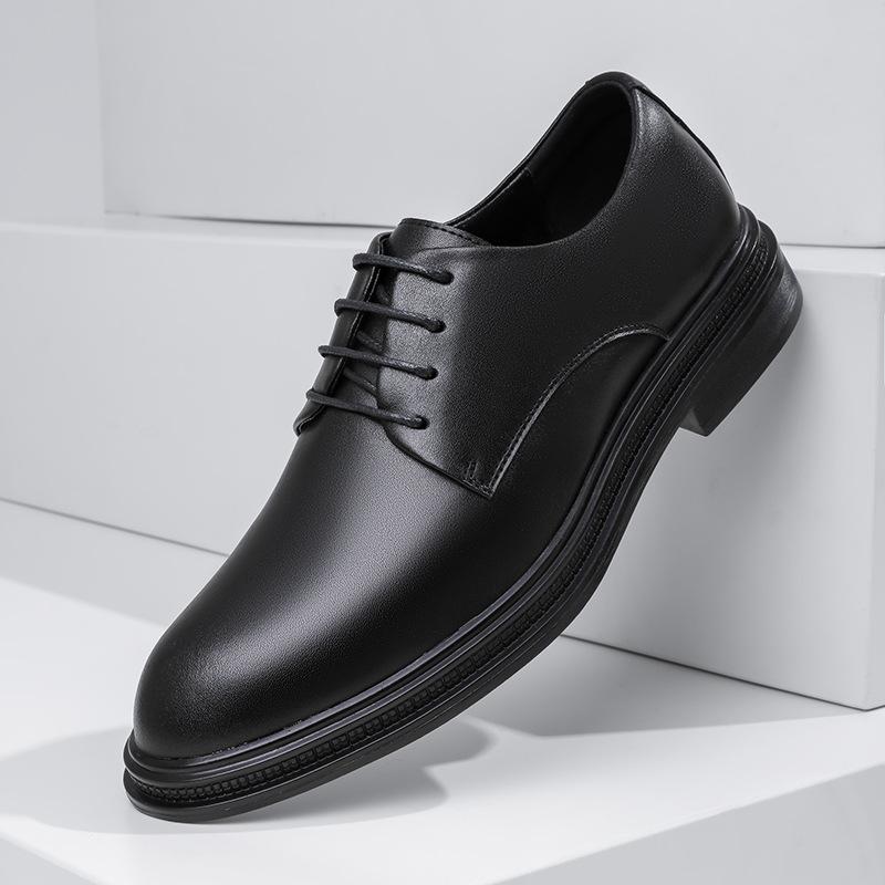 2025 Autumn Wedding Shoes Young British Style Men's Low Heel Round Head Lace-up Formal Wear Business Professional Leather Shoes 4882
