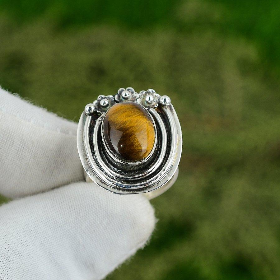Gift For Women Stackable Adjustable Ring 925 Silver Natural Tiger Eye Gemstone