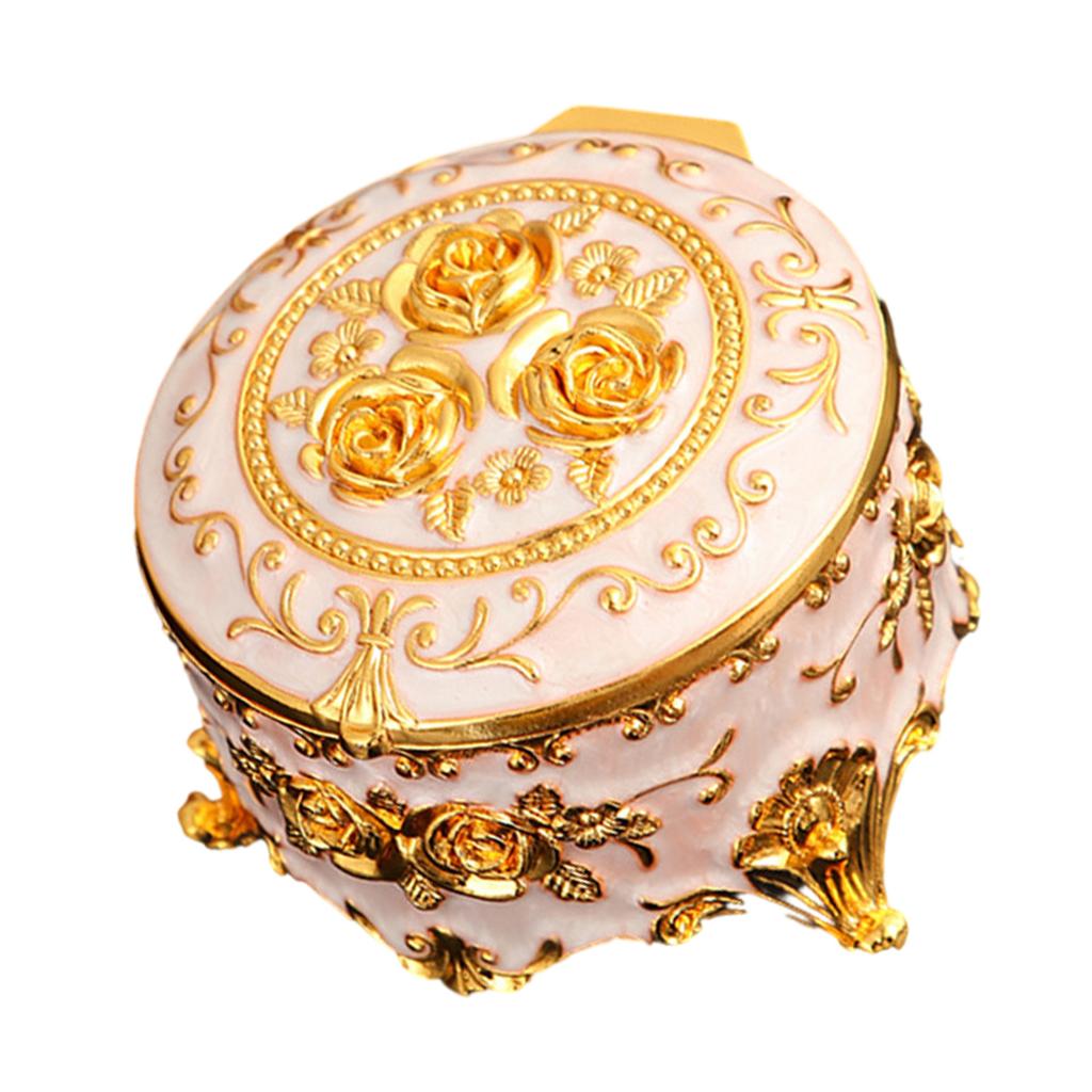 Retro Metal Enamel Jewelry Holder Elegant Desktop Decorative Box With Spacious Interior For Gemstones Storage