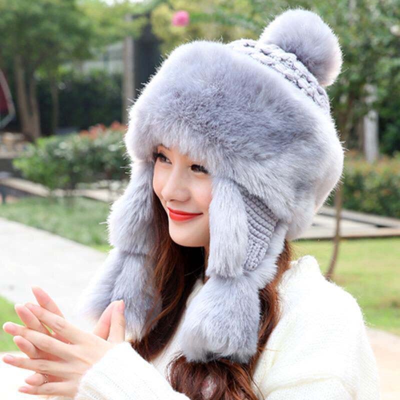 

Lei Feng Hat, женская зимняя шерстяная шапка с имитацией лисьего меха, северо-восточная шапка, бархатные толстые наушники, корейская ветрозащитная шапка One size