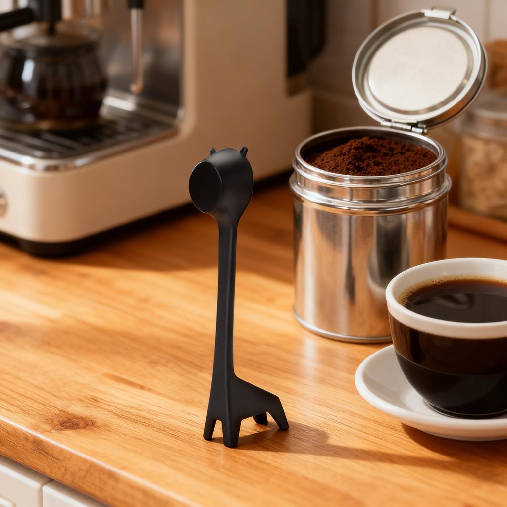 Giraffe Coffee Spoon – Black Food-Grade ABS Plastic Stirring Spoon – Cute Animal Design For Coffee, Tea, Desserts – Long Handle Mixing For Home