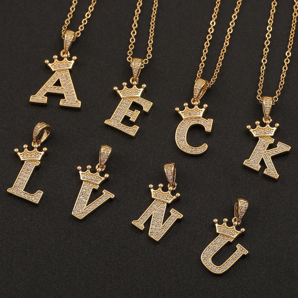 My Fine Jewelry Women's New Luxury Copper Zircon A-Z Initial Letter Necklace Crown Alphabet Pendant Necklace Hip-Hop Style Fashion Woman Man