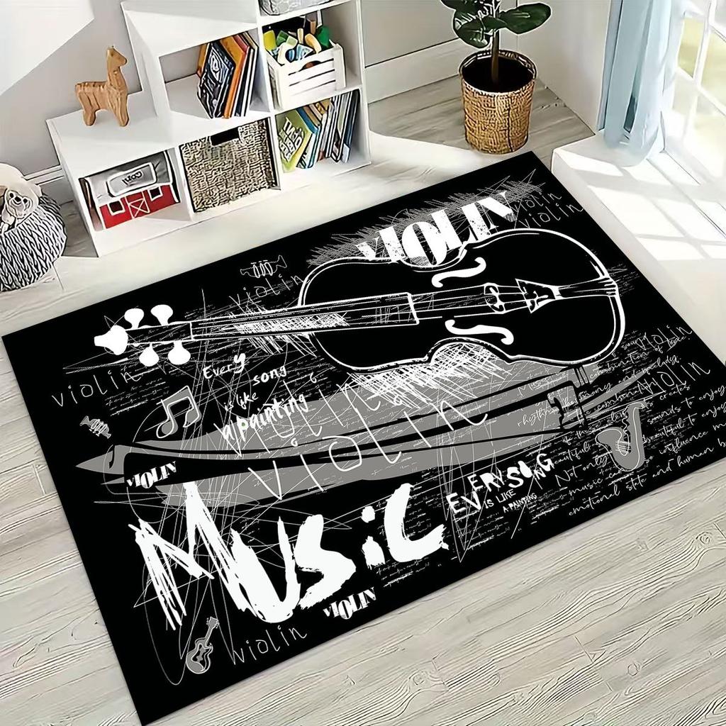 Tańcząca Muzyka Nuta Muzyczna Instrument Kreskówkowy Dywanik do Sypialni Salonu Kanapy Domowego Wycieraczka Dekoracja, Duży Dziecięcy Antypoślizgowy Dywanik Podłogowy