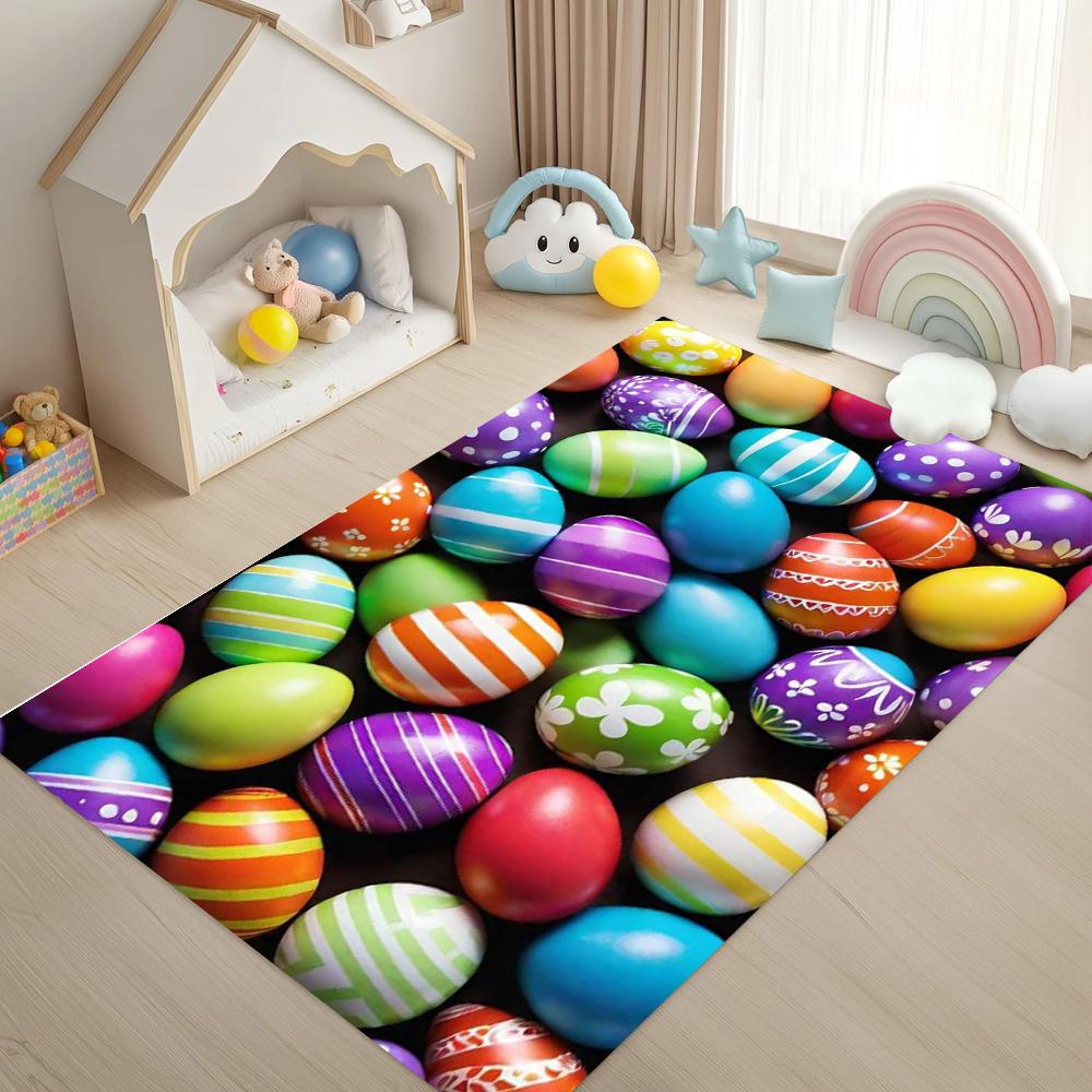 3D Easter Egg Pattern Area Rug for Living Room Bedroom Kids Room Non Slip Floor Mat Colorful Egg Design Home Decor Carpet
