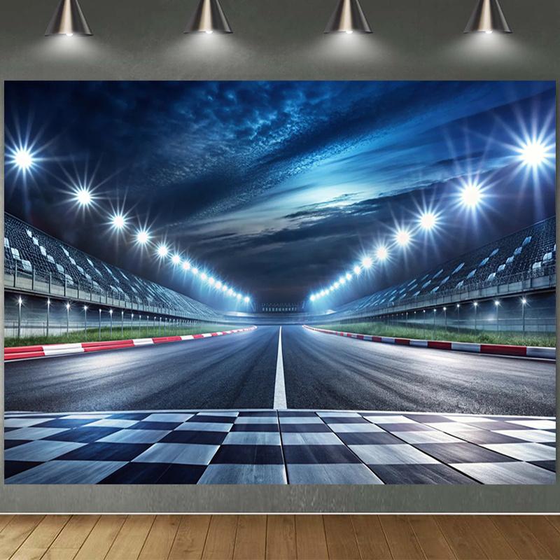 A night scene background picture of a racing track suitable for sports events, very suitable for birthday celebration activities