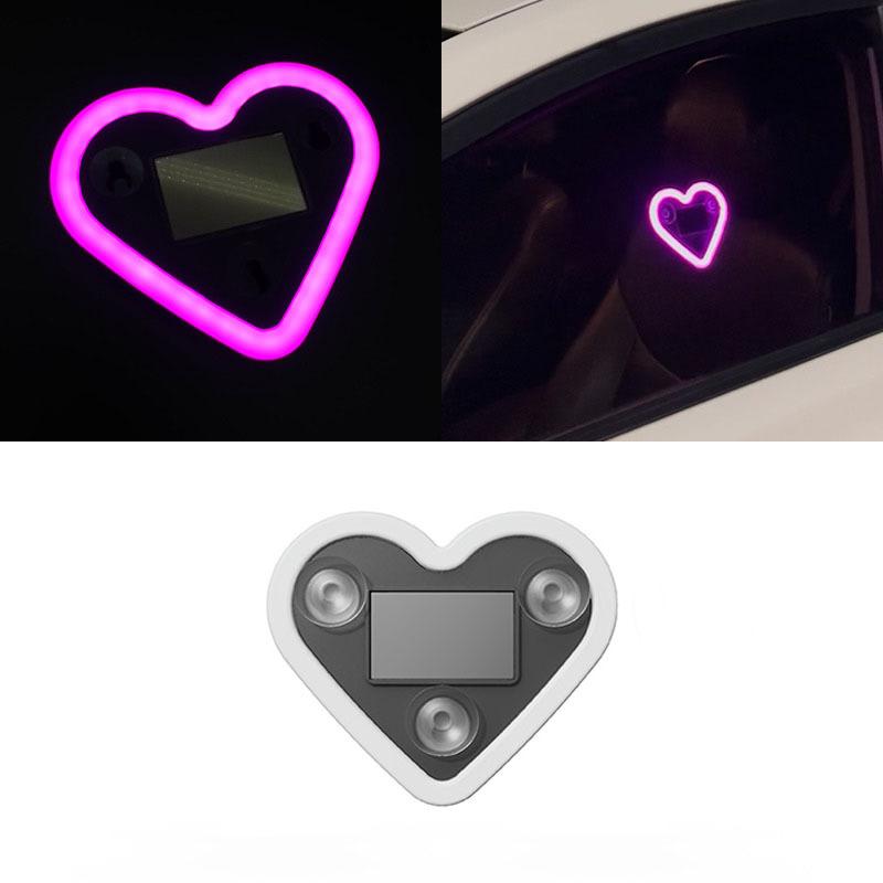 Car Dashboard Decor Neon Heart Light Solar/USB Rechargeable With 5 Lighting Modes Cute Decor For Car Interior Home Party Atmosphere Lamp