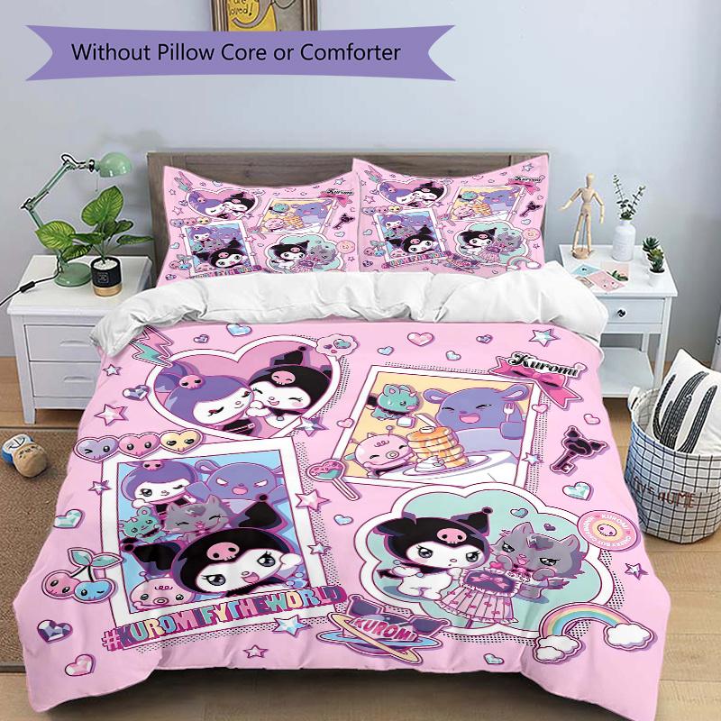 3pcs Kuromi's Printed Bedding Set, Soft and Comfortable Quilt Cover for Bedroom, Guest Room ( Not Included).H070