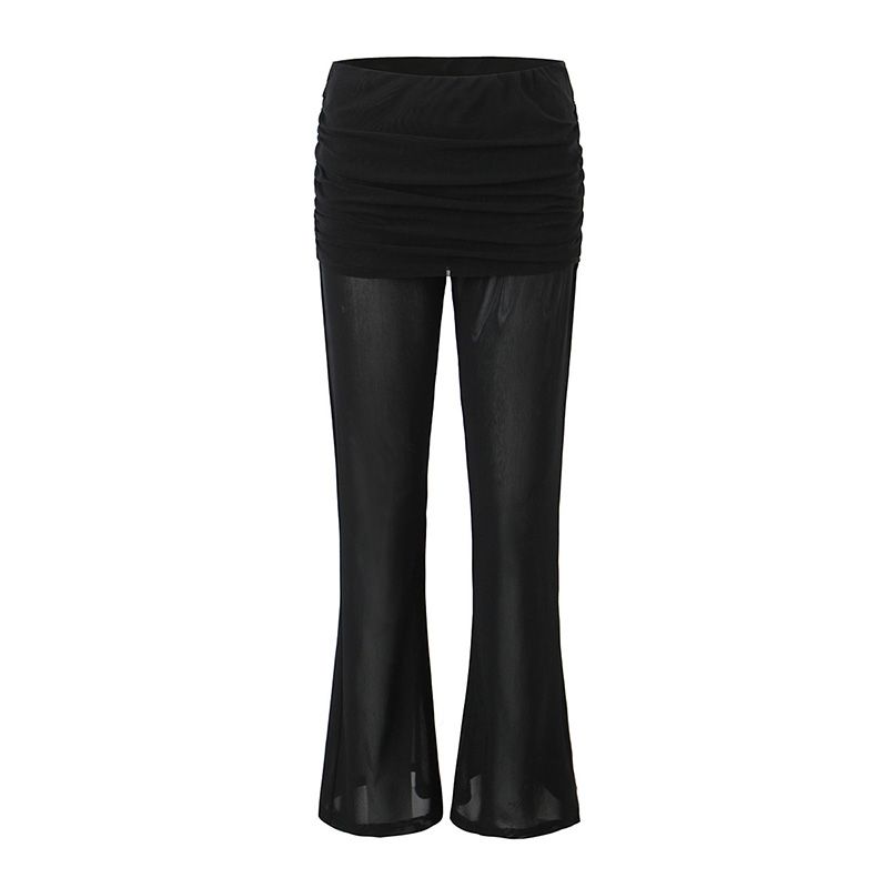 

Black Veil Phantom American Gyaru Sexy Perspective Mesh Pleat Low Waist Slim fit Bootcut Trousers Yoga Casual Trousers Black see-through pants L