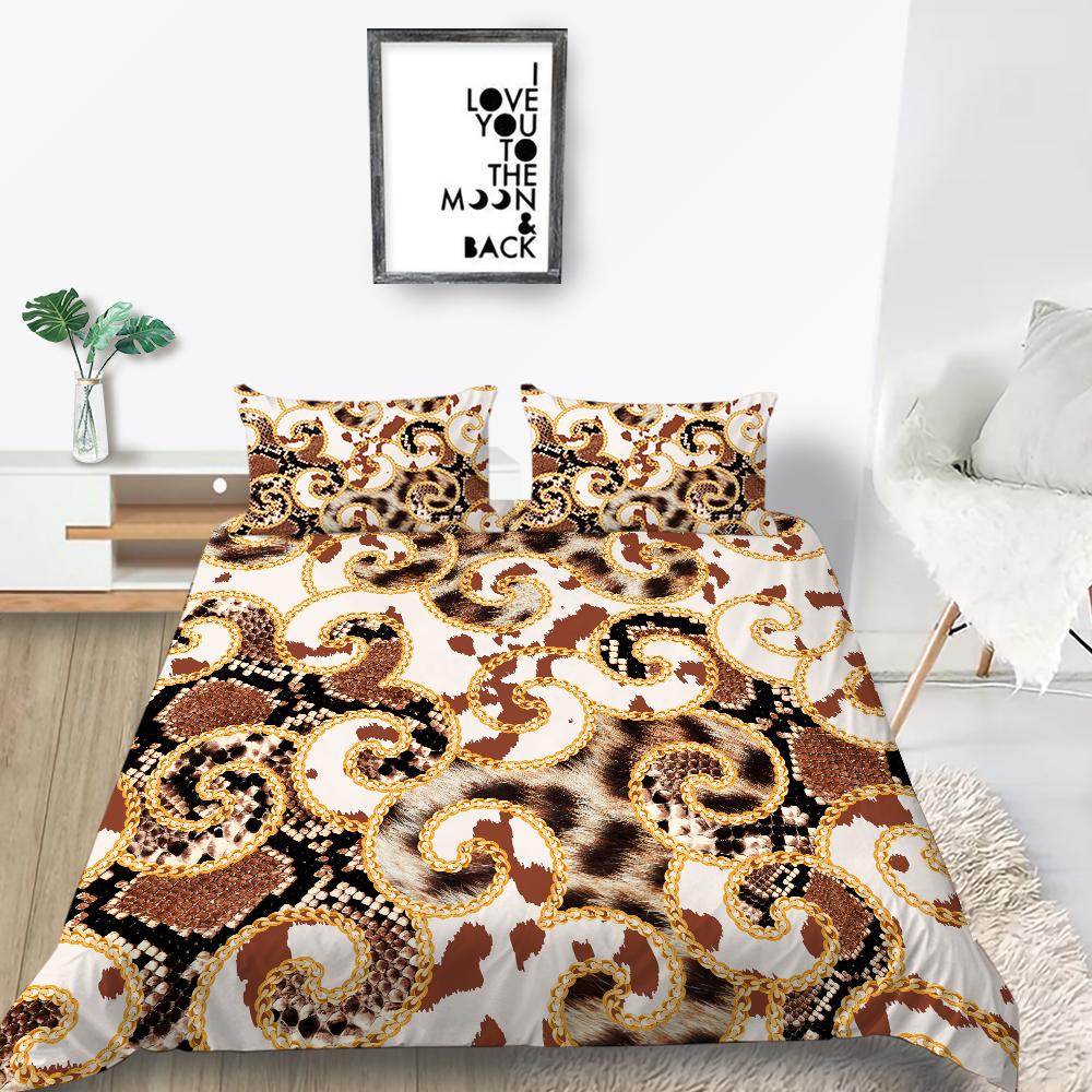 Klassische Luxusbettwäsche, luxuriöser Druck, Bettbezug, Kissenbezug, 2 oder 3 Doppelbetten in voller Größe, Mikrofaserstoff, weich, waschbar, mit Reißverschluss, Heimdekoration