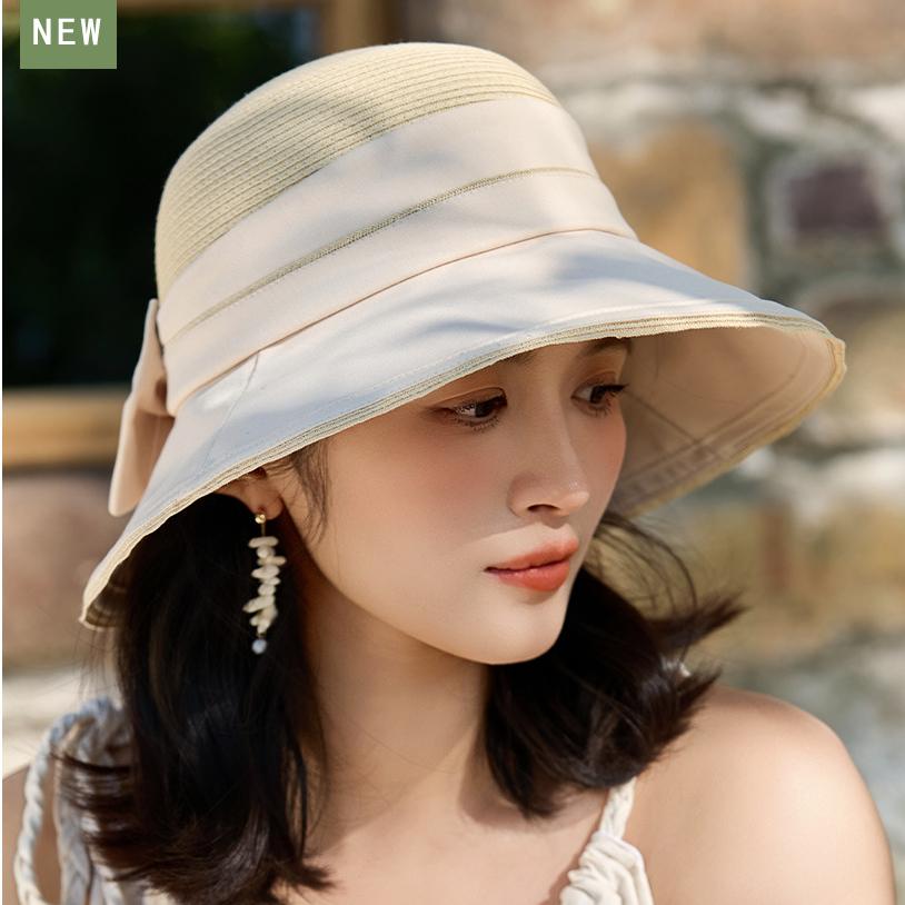 Women's Luxury Fine Paper Straw Fisherman Hat Breathable Patchwork Wide Brim Sun Protection Elegant Outdoor Sun Visor for Ladies