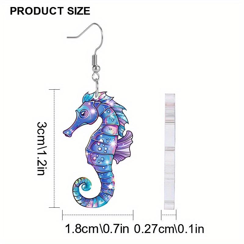 Fashion Acrylic Blue/Purple Seahorse Drop Earrings for Women Y2K Colorful Earrings Trendy Female Earrings Summer Vacation Travel Leisure Daily Earring