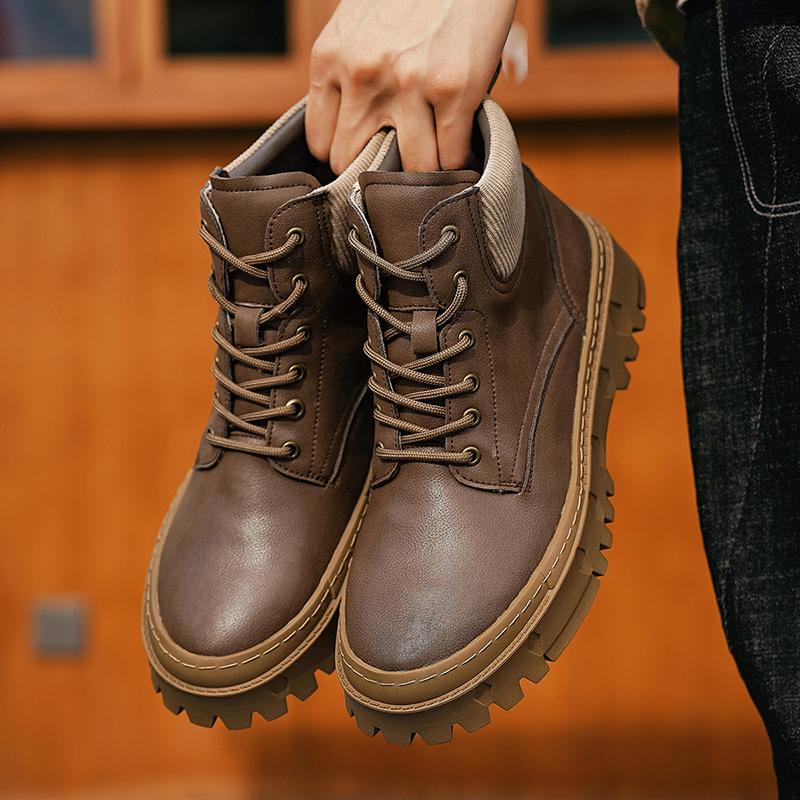 

Мужские высококачественные кожаные зимние повседневные ботильоны, роскошные дизайнерские ботинки на платформе с толстой подошвой, тактические ботинки TrendSneakers 44 темно-коричневого