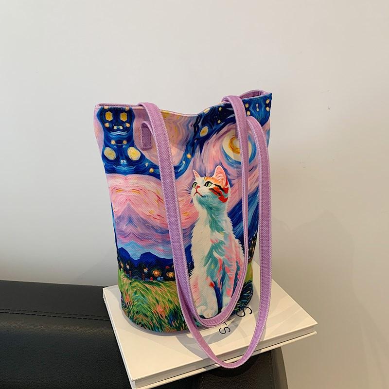 

Женская сумочка, симпатичная сумка-ведро с мультяшным принтом, переносная сумка-цилиндр, холщовая сумка-тоут, сумки для ланча для студентов и девочек розовый