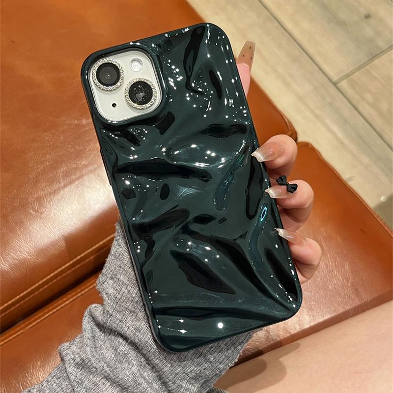 Ins Plating 3D Wrinkled Pattern Phone Case For iPhone 16 15 14 Plus 13 12 Pro Max 11 Wave Texture Soft Shockproof Cover