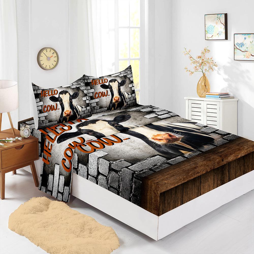 Four-Piece Mattress Set 3D Digital Printing Mattress Protective Cover Animal Cow Mattress
