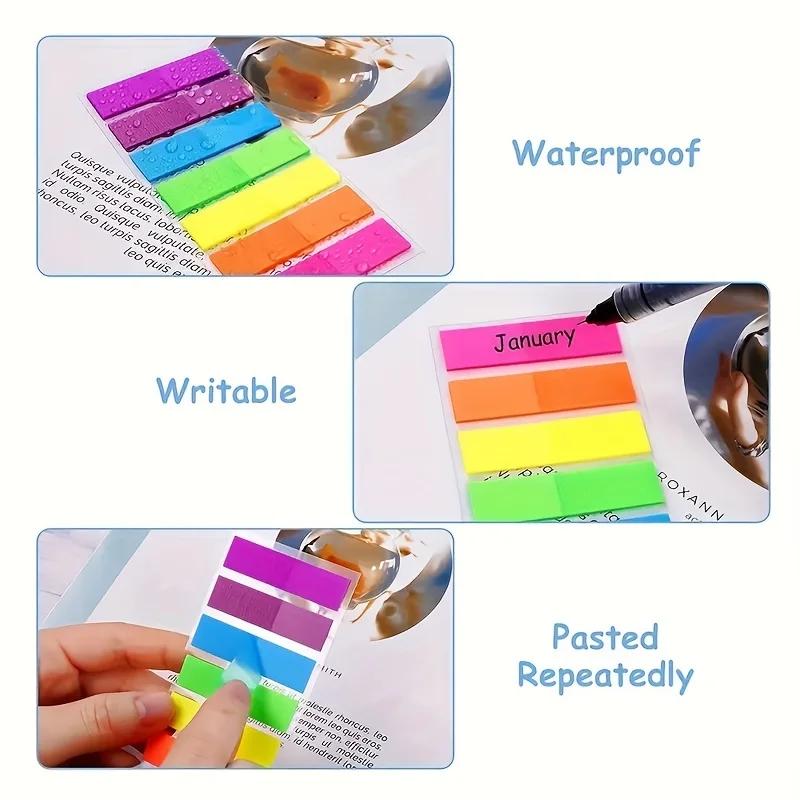 1020 Sheets Colorful Sticky Notes Set - Transparent PET Waterproof Index Tabs, Adhesive Page Markers, Reusable Flags