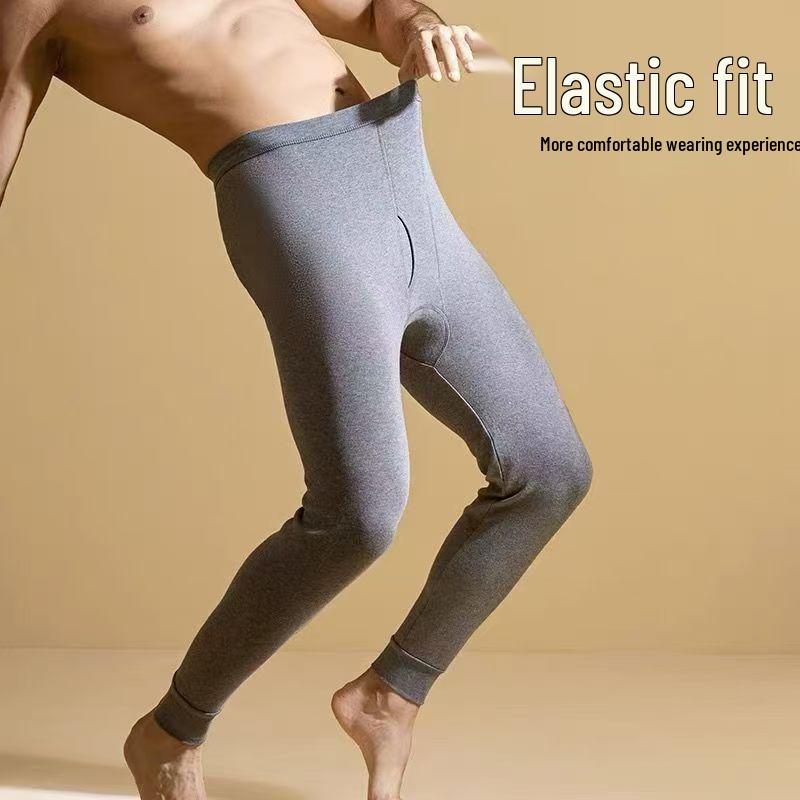 Men's Slim Fit Pure Cotton Autumn Pants for Middle-Aged & Elderly - Warm, Solid Color, Thin Wool Underpants