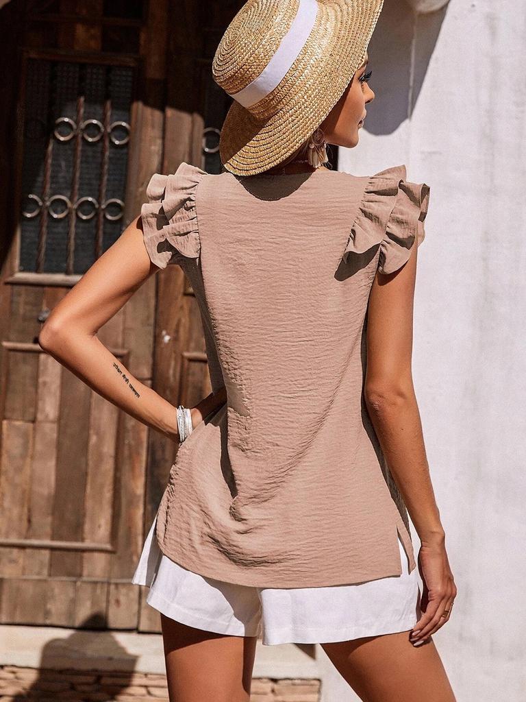Women's V-neck Ruffle Vest Top Summer Sleeveless Shirt
