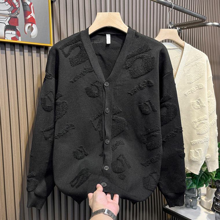 Cardigan Pulover Tricotat cu Decolteu în V pentru Bărbați - Mânecă Scurtă, Jachetă Streetwear de Înaltă Calitate pentru Primăvară/Toamnă