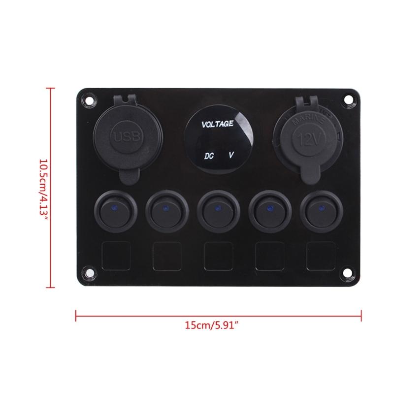 12V 24V 5 Taste LED-Panel Licht Toggle USB Gauge Für Auto Marine Boot Lkw Anhänger Wohnwagen Zubehör