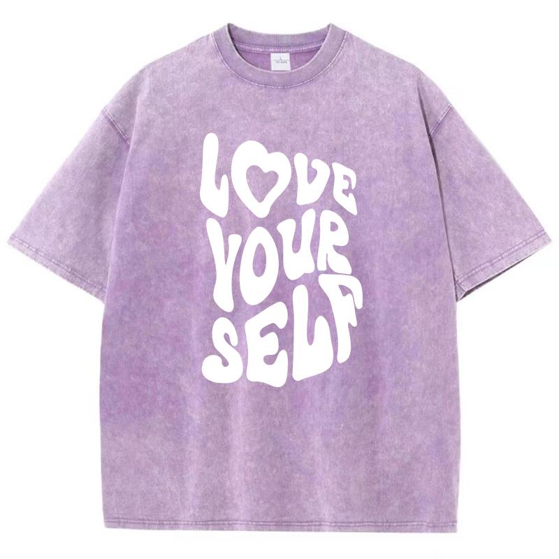 Love Yourself Text Pattern Design T-Shirt Boy Cotton Lovely T Shirt Fashion Normcore Tee Shirt Normcore Shoulder Drop Tops