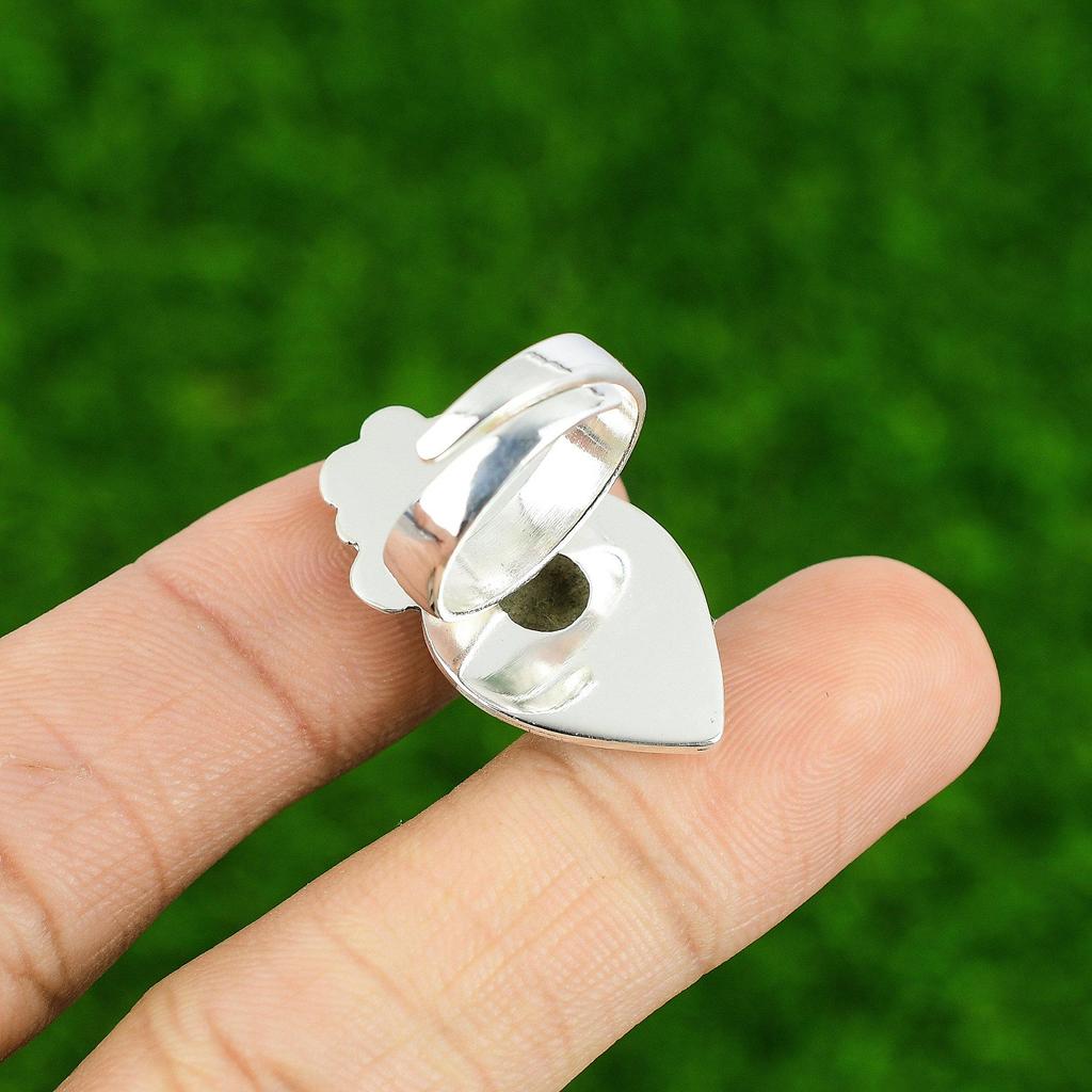 Gift For Her 925 Silver Natural Rainbow Moonstone Promise Flower Adjustable Ring