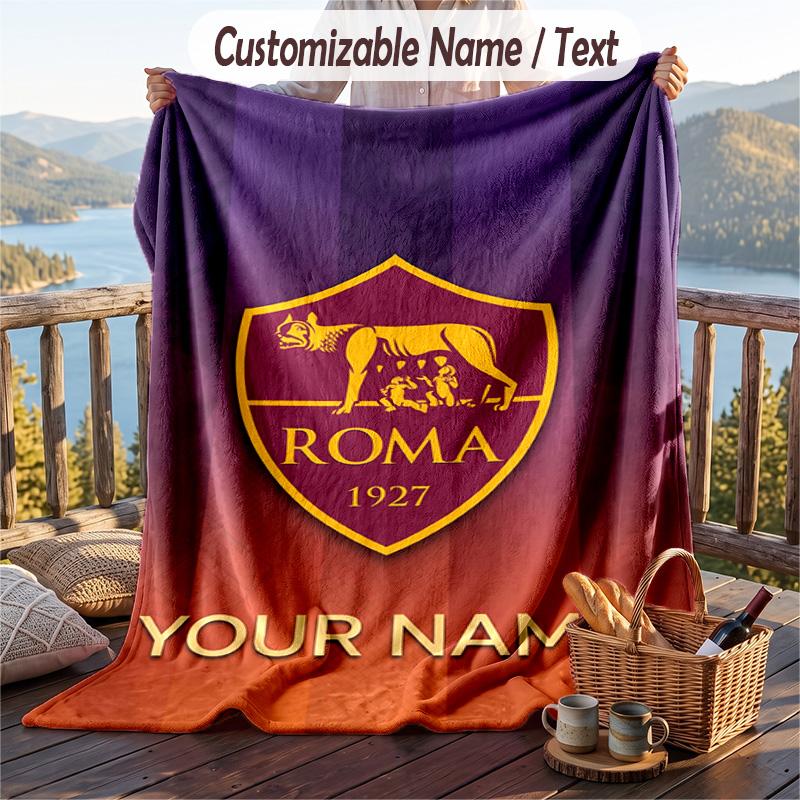 Flannel Blanket AS Roma Print Custom Name Text Soft Throw for Sofa Bed