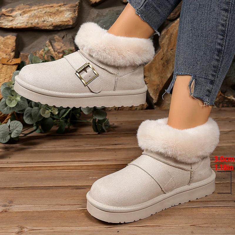 

Fashion Faux Suede Buckle Decor Ankle Boots Women Winter Warm Thicken Plush Snow Boots Woman Thick Sole Non Slip Platform Cotton Boots 36 бежевый