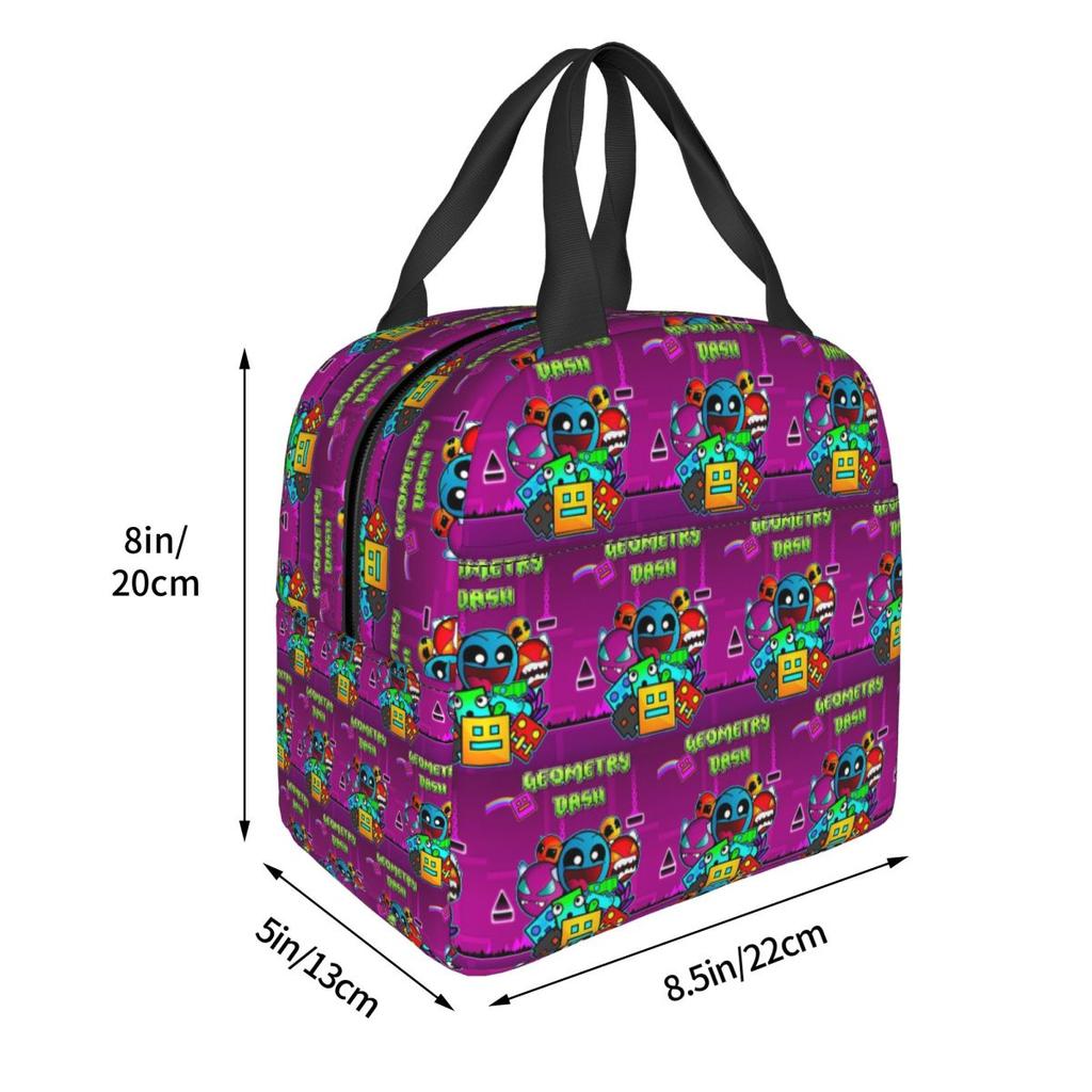 Video Game Geometry Dash Insulated Lunch Bag for Women Children Portable Food Boxes Thermal Lunch Box Tote