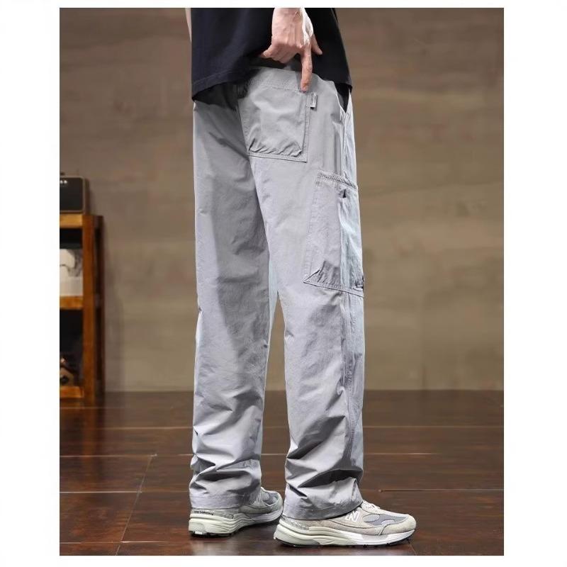 Men's summer thin quick-drying ice silk pants, new loose straight casual tooling trousers