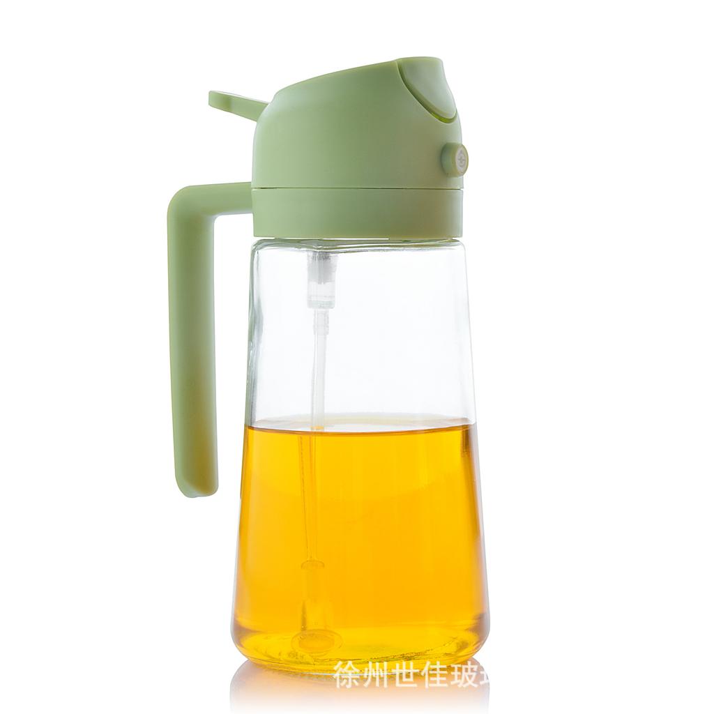 470ml Dual-Use Glass Oil Dispenser: Press & Spray Large-Capacity Kitchen Bottle with Adjustable Spray Function