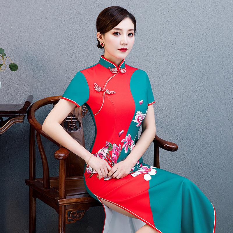 Catwalk Cheongsam New Long Performance Thin Large Size Chinese Style Improved Stage Performance Clothes Stage Special