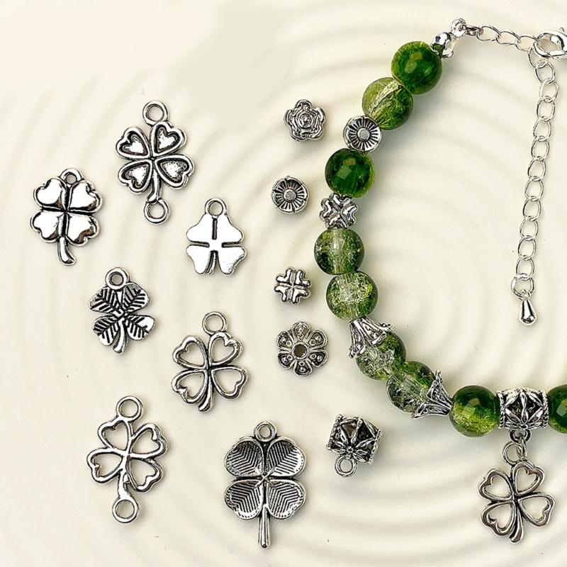 100 Pieces Four Leaf Grass Pendant Jewelry Making Supplies Alloy Texture Crafting Supplies Jewelry Part Jewelry Pendant