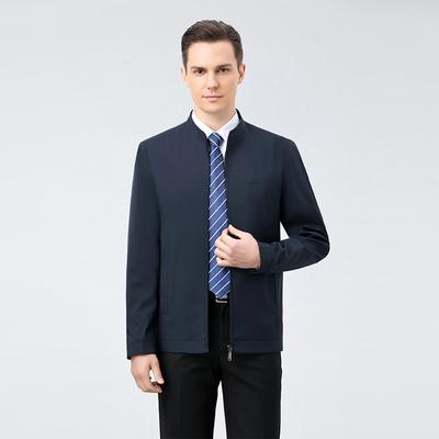 Blue Stand-up Collar Middle-aged Jacket, Spring and Autumn Fashion Loose Dad Coat