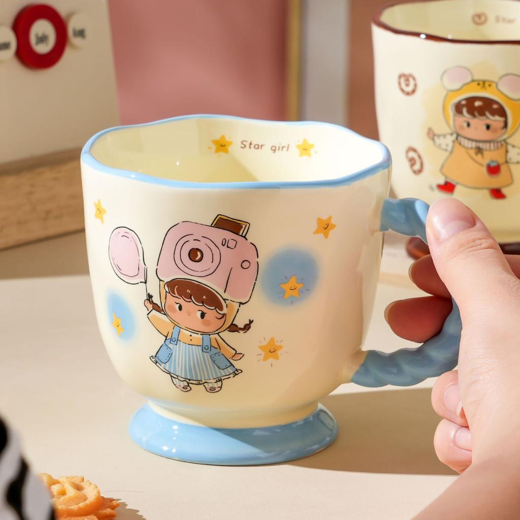 Cartoon Girl Ceramic Mug Without Lid Spoon Afternoon Tea Coffee Cup High-value Souvenir Water Cup for Girlfriends