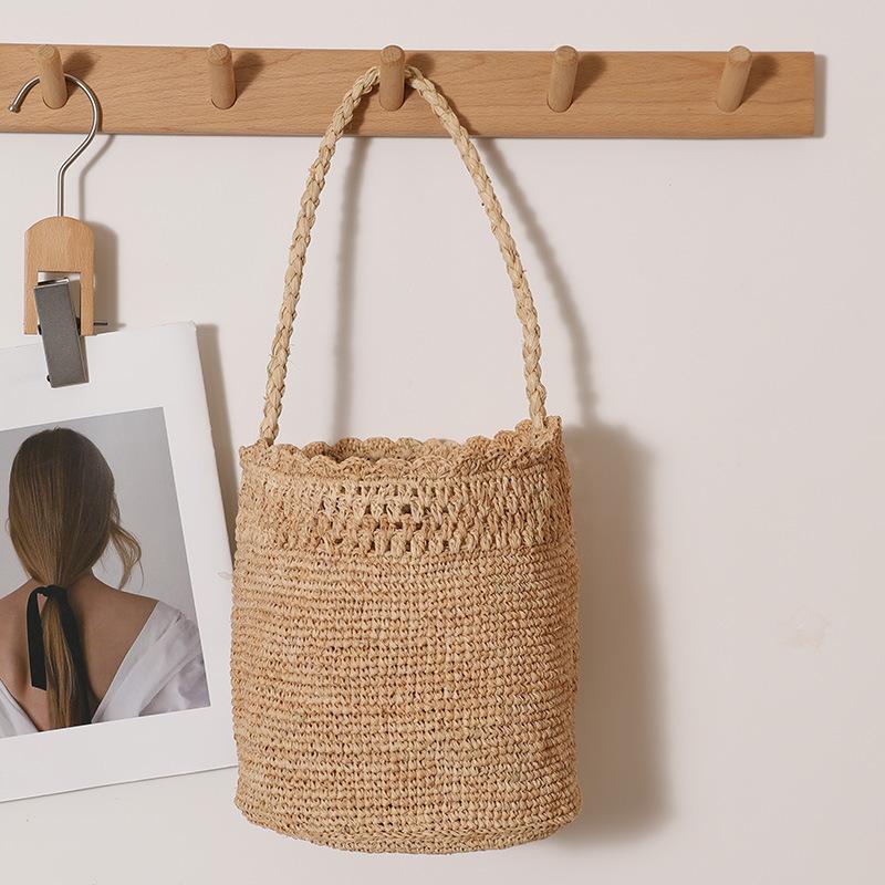 

Casual Natural Straw Handmade Hook Grass Bucket Bag Women s Seaside Vacation Shoulder Bag Summer Style Braided Bag