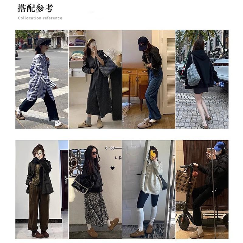 2025 New Boken Shoes for Women In Spring and Autumn, Lazy People Wear One Pedal Fishing Flat-bottomed Cork-bottomed Bag Head and Half Slippers