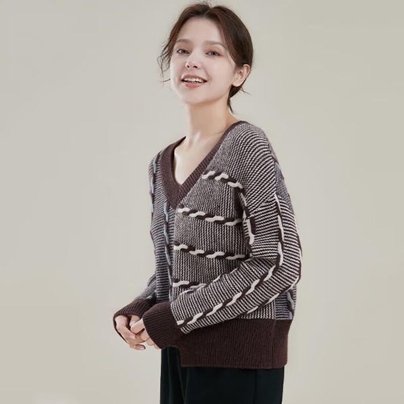 JIUMU Women's V-Neck Knit Sweater