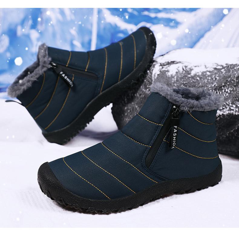 Men Winter Plus Velvet Snow Boots Casual Zipper Warm Outdoor Cotton Shoes Large Middle Top Thick Anti Slip Hiking Shoe 39-46