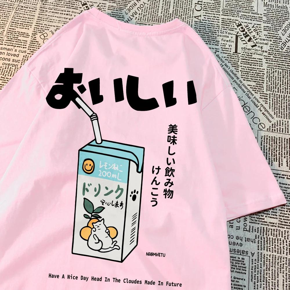 Cute Japanese cat print oversized T-shirt for children, short sleeved loose casual T-shirt