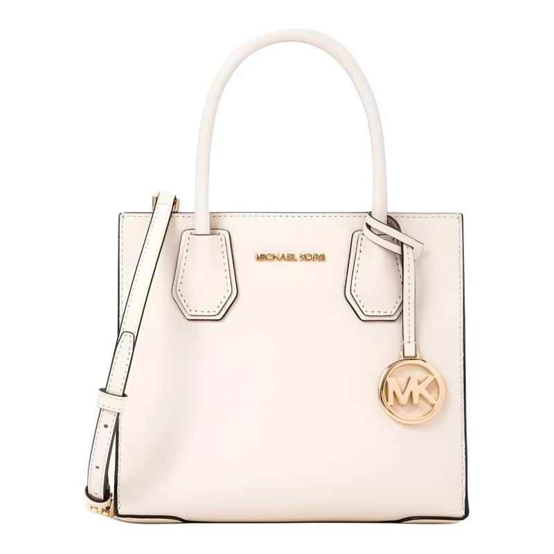 MICHAEL KORS Mercer Classic Charm Pebbled Leather Tote Bag Medium Women s White белый