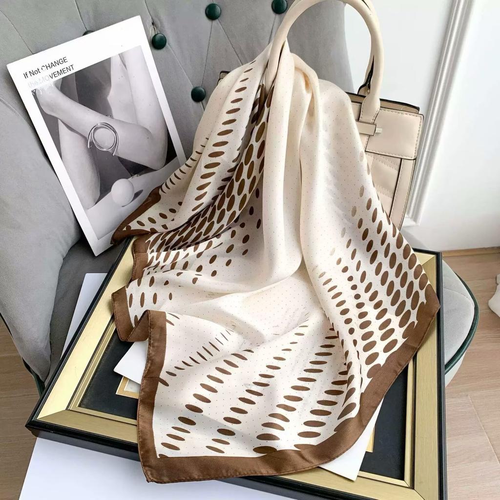 Neckerchief Female Luxury Square Scarf For Women Silk Feeling Shawl Satin Hijab Fashion Wraps Hair Bands Ribbon Headband Bandann