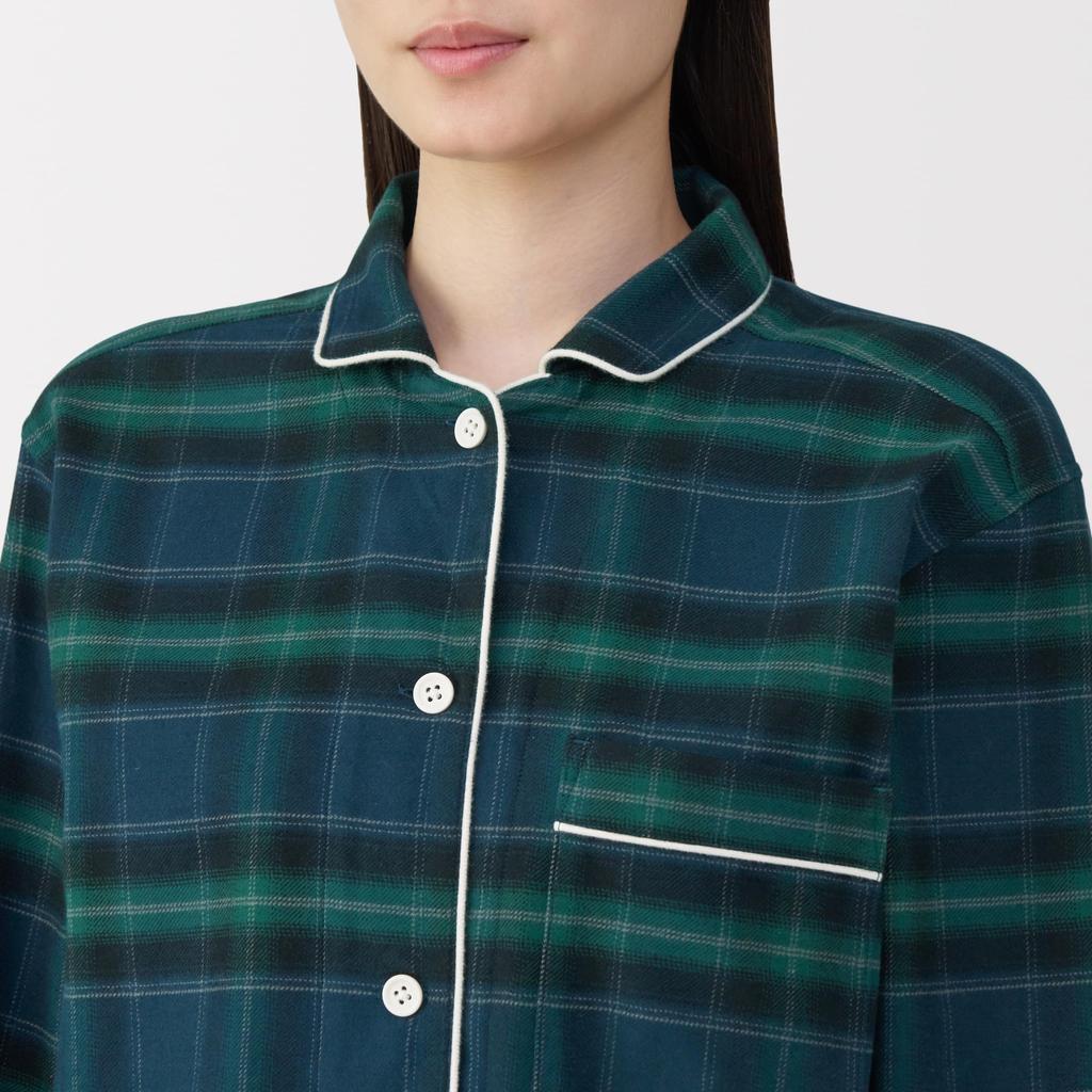 MUJI Seamless Flannel Long Sleeve Dark Green Size Size Small Women's Pajamas, Check, FD1LYA5A, Women's