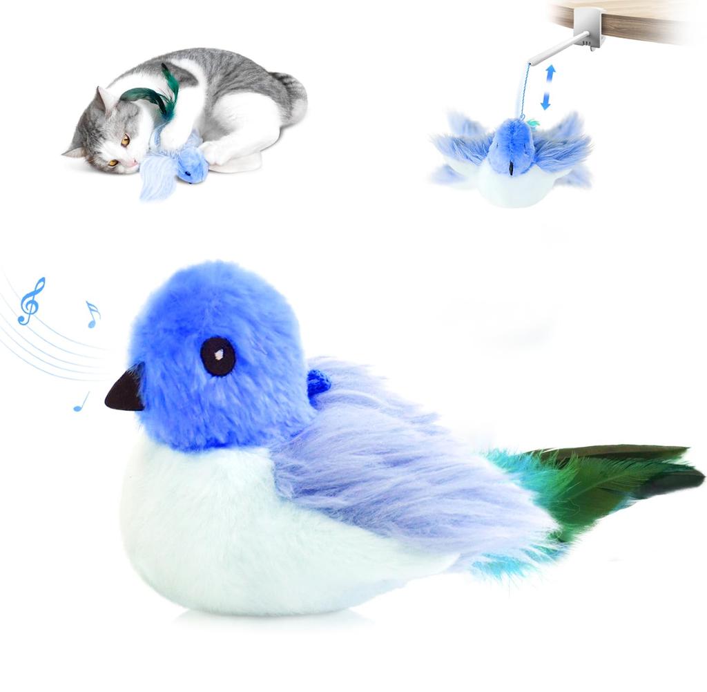Migi Paws Cat Toy, Automatic Hopping Bird, Popular Cat Toy, Flying Bird, Solitaire Play, Sound, Catnip, Plush Toy, Touch-Activated, Rechargeable,