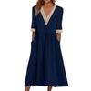 Women's Fashionable Casual Solid Color Short Sleeved Lace V-Neck Waist Cinched Dress