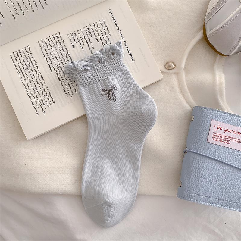 Women's Polka Dot Bowknot Ankle Socks - Thin, Non-slip Cotton for Spring, Summer, Autumn
